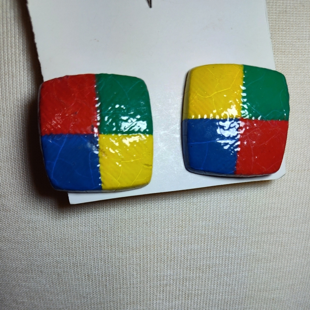 Colorful color Blick Square Earrings